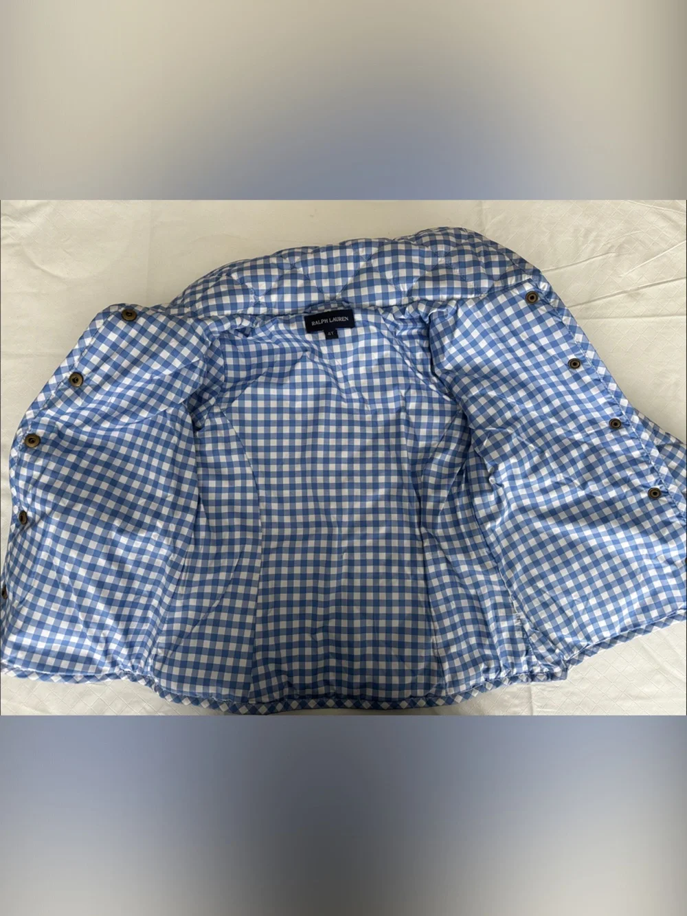 Ralph Lauren Blue & White Gingham Quilted Puffer Jacket